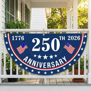 USA 250th Anniversary Polyester Semicircle Fence Banner, 1776–2026 Patriotic Bunting Flag, American Flag Half Round Banner, Fourth Of July Independence Day Outdoor Decor, USA 250 Years Porch Fence Party Banner