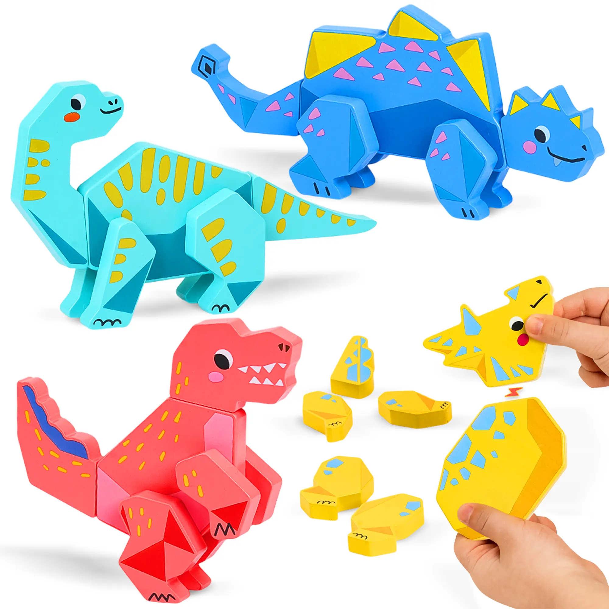 JoyCat Magnetic Wooden Dinosaur Building Blocks Set, Montessori STEM Early Learning Fine Motor Toy for Toddlers 1-3, Build-and-Take-Apart Playset, Kids' Gift, Magnetic Building Blocks summerwins