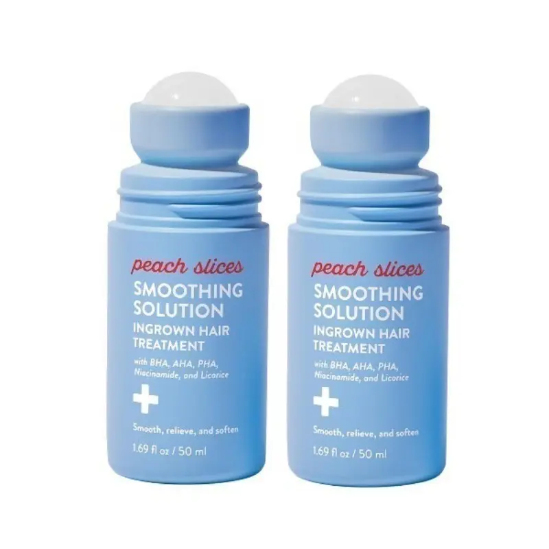 【Buy 1 Get 1 Free】Peach Slices Smoothing Solution Ingrown Hair Treatment, 1.69 oz, Soothes, Softens & Evens Skin Texture, Built-In 360 Roller Infused with BHA, AHA, PHA, Niacinamide & Licorice Root Extract, Vegan, Cruelty-Free, Authentic Korean Skincare