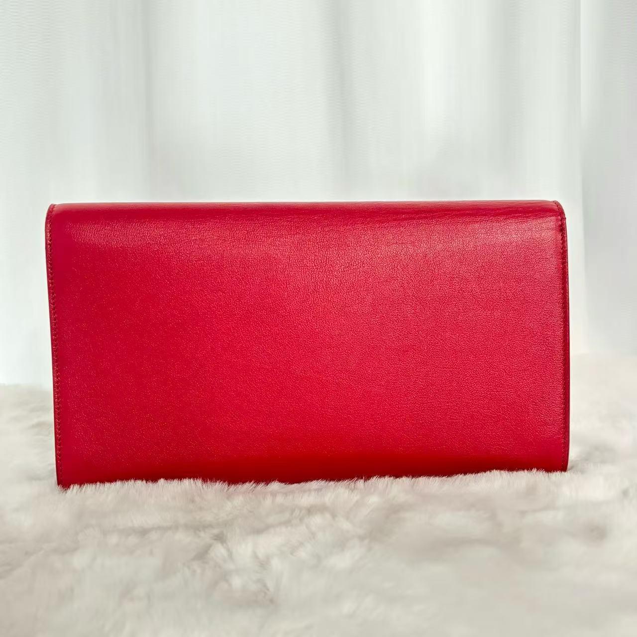Pre-owned Yves Saint Laurent YSL Saint Laurent Red Leather | Large YSL Monogram Clutch Bag|20649085
