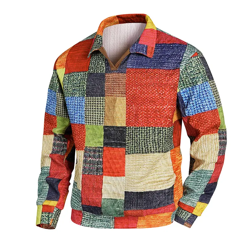 Colorful Patchwork Shirt for Men - Vibrant Multi-Color Design, Long Sleeve, Casual Style, Perfect for Everyday Wear,sohochic