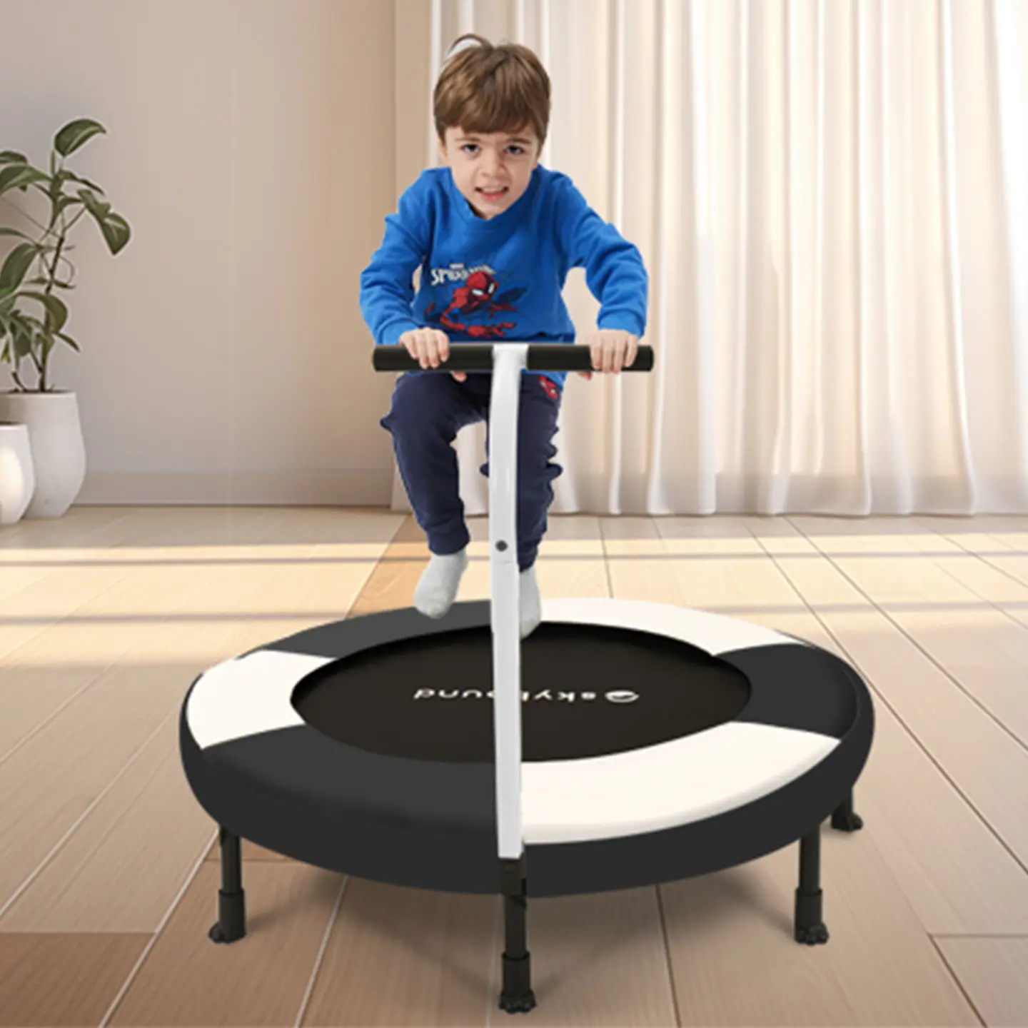 36-in Quiet Kids Trampoline, Adjustable, Indoor/Outdoor Use, Safe Jumping for Ages 3-8, Motor Skill Booster, Sports & Outdoor Fitness Gift, Grows With Kid, Pre-Assembled, Rubber Caps, Safety Edges, Silent Jump, Toddlers, Bouncing, Quiet Jump, Silent Bounc