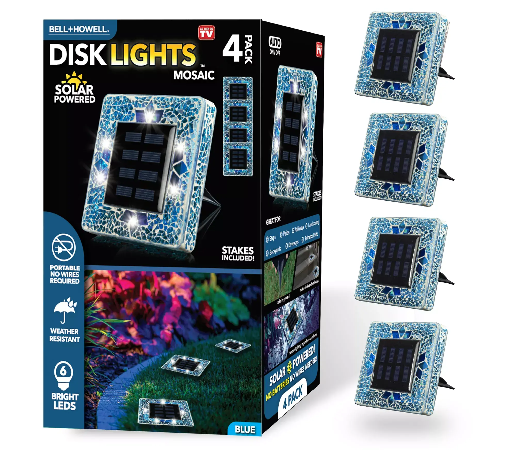 Bell + Howell Solar Square Mosaic Disk Lights, Set of 4 Bell + Howell Solar Square Mosaic Disk Lights, Set of 4