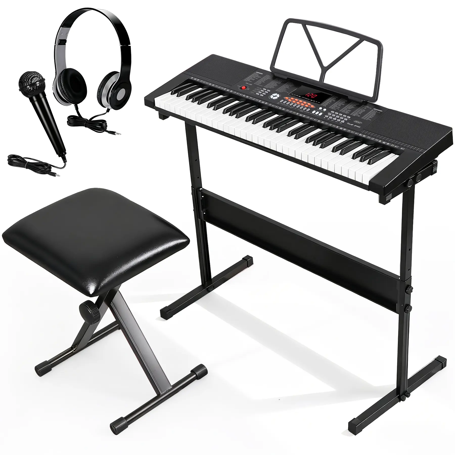 Music Master 61-Key Digital Piano with Headphones Microphone & Stool Set for Home Practice