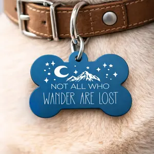 Personalized Adventure Dog ID Tag – “Not All Who Wander Are Lost”