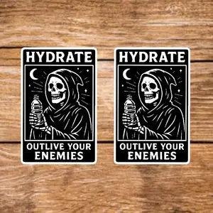 Hydrate Stickers - 2 Pack, 3.5in, Waterproof, Glossy Finish Vinyl, Unique Design for Decor & Personalization - Perfect for DIY Projects & Gifts