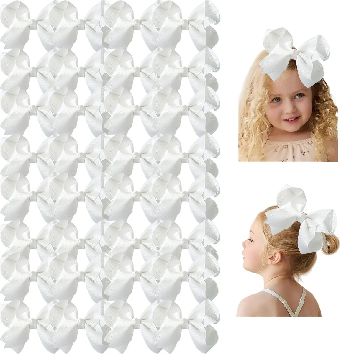 Summervibes JoyBowie 12pcs white girl's hair accessories, available in 3 sizes, made of grosgrain ribbon, comes with alligator clips, suitable for baby girls, bows.