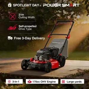PowerSmart 21 " 140cc/170cc Gas (Self-Propelled) 2-in1/3-in-1 Lawn Mower Large Grass Catcher, Effortless Operation,Fast Mowing,Safety Switch,Easy Start,Quick Assembly,Quick Fold,Fuel Efficient,Turf Friendly, 2025 Version,Springtok(V8621C/V8621P/V8621S)S