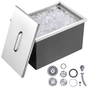 VEVOR Drop in Ice Chest, TikTokShopBlackFriday, 22"L x 17"W x 12"H Stainless Steel Ice Cooler, Commercial Ice Bin with Cover, 40 qt Outdoor Kitchen Ice Bar, Drain-pipe and Drain Plug Included, for Cold Wine Beer