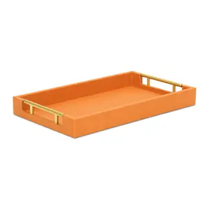 Cheungs 5823OR Lusan Vinyl Rectangular Tray, Orange Faux Shagreen