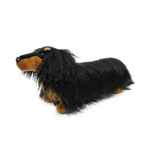 Adorable Lifelike Dachshund Plush Toys Stuffed Soft Leather Collar Pet Puppy Doll Fluffy Long Hair Dachshund Toys Funny Gift