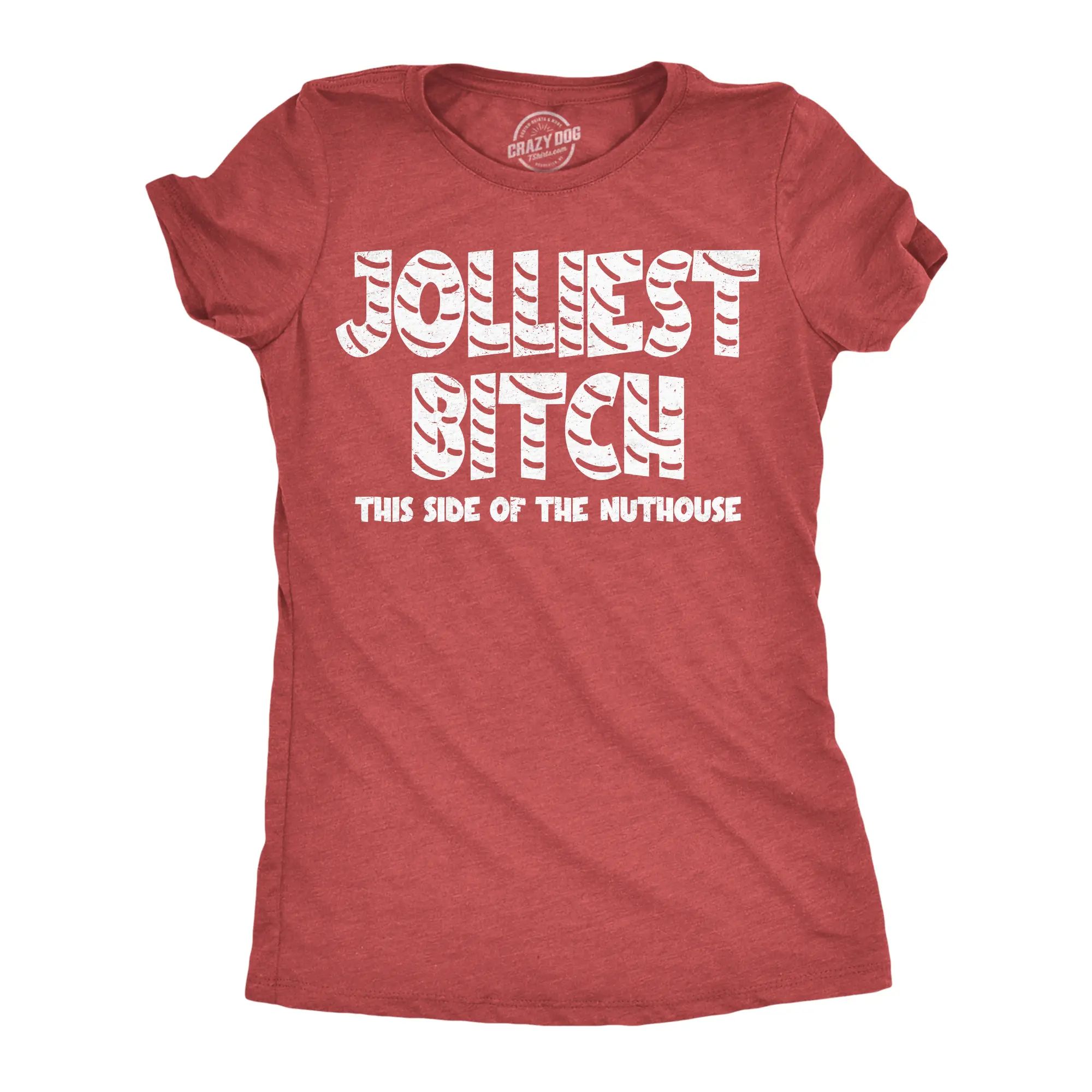 Womens Funny T Shirts Jolliest Bitch This Side Of The Nuthouse Sarcastic Christmas Graphic Novelty Tee For Ladies Funny Womens T Shirts Cute Vintage Fashion Casual Ladies T-Shirt Gift Christmas Tops for Women Red -