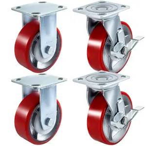 VEVOR 4 Pack 6x 2 Inch Caster Wheels 2 Rigid and 2 Swivel Casters with Side Brake Polyurethane Iron Core Plate 1000LBS Capacity Per Wheel