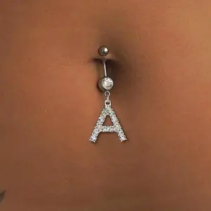 New Rave A-Z Initial Letter Belly Button Nail Bar Barbell Drop Dangle Navel Rings Piercing Women Men Body Jewelry Sexy for Women Waistbeads