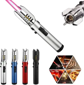 Torch Lighter, Bright Fire Lighter with Safety Lock and Adjustable Red/Blue Flame, Refillable Butane Gas Windproof Jet Flame Cool Lighters, for Candles Campfires BBQ Baking, Camping,  (Not Containing Butane Gas/ Need to Bring Your Own Gas) premium gift
