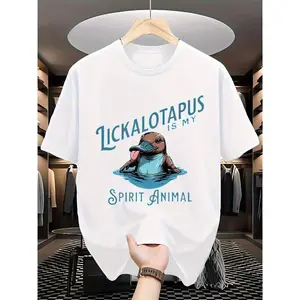 Lickalotapus Spirit Animal Graphic Tee Men Funny Platypus Cartoon Print Short Sleeve Crewneck Streetwear Casual Summer Outfit Gift For Him