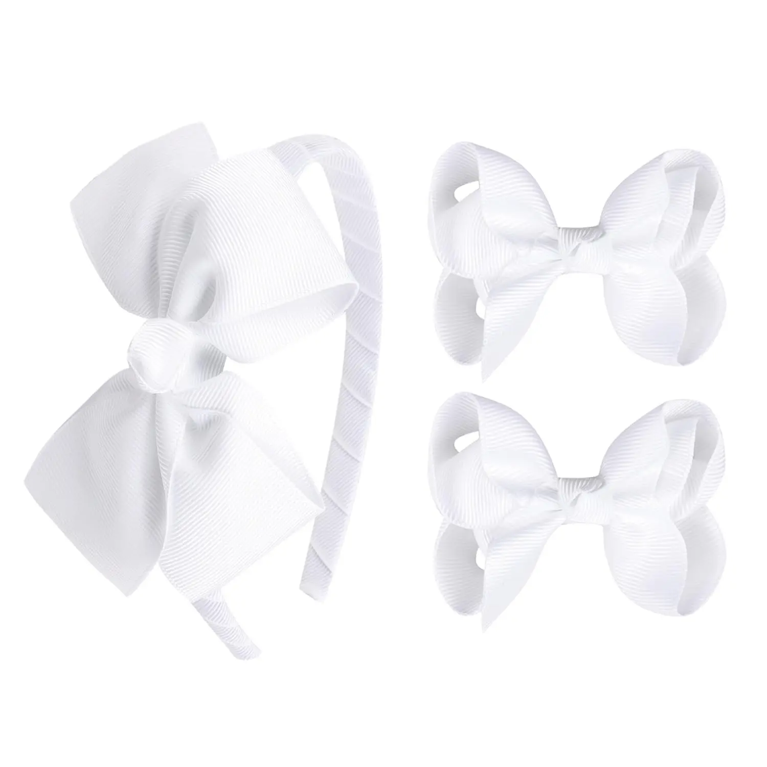 Girls' Bow Headband & Hair Clips Set - Soft, Stylish & Comfortable-White