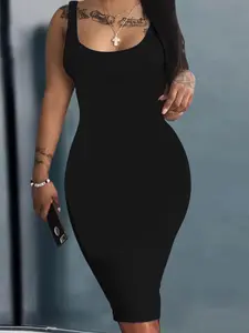 Plus Size Women's Plain Slim Fit Vest Dress, Summer Simple Style, Perfect Fitting Design, Ideal for Daily Wear