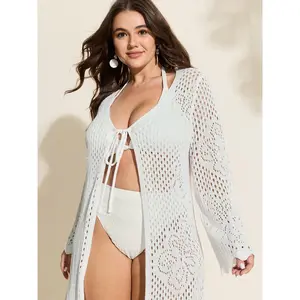 BLOOMCHIC Plus Size Hollow-Out Front-Tie Swim Cover-Up [M-6X] 2026 Summer Vibes Swimweek