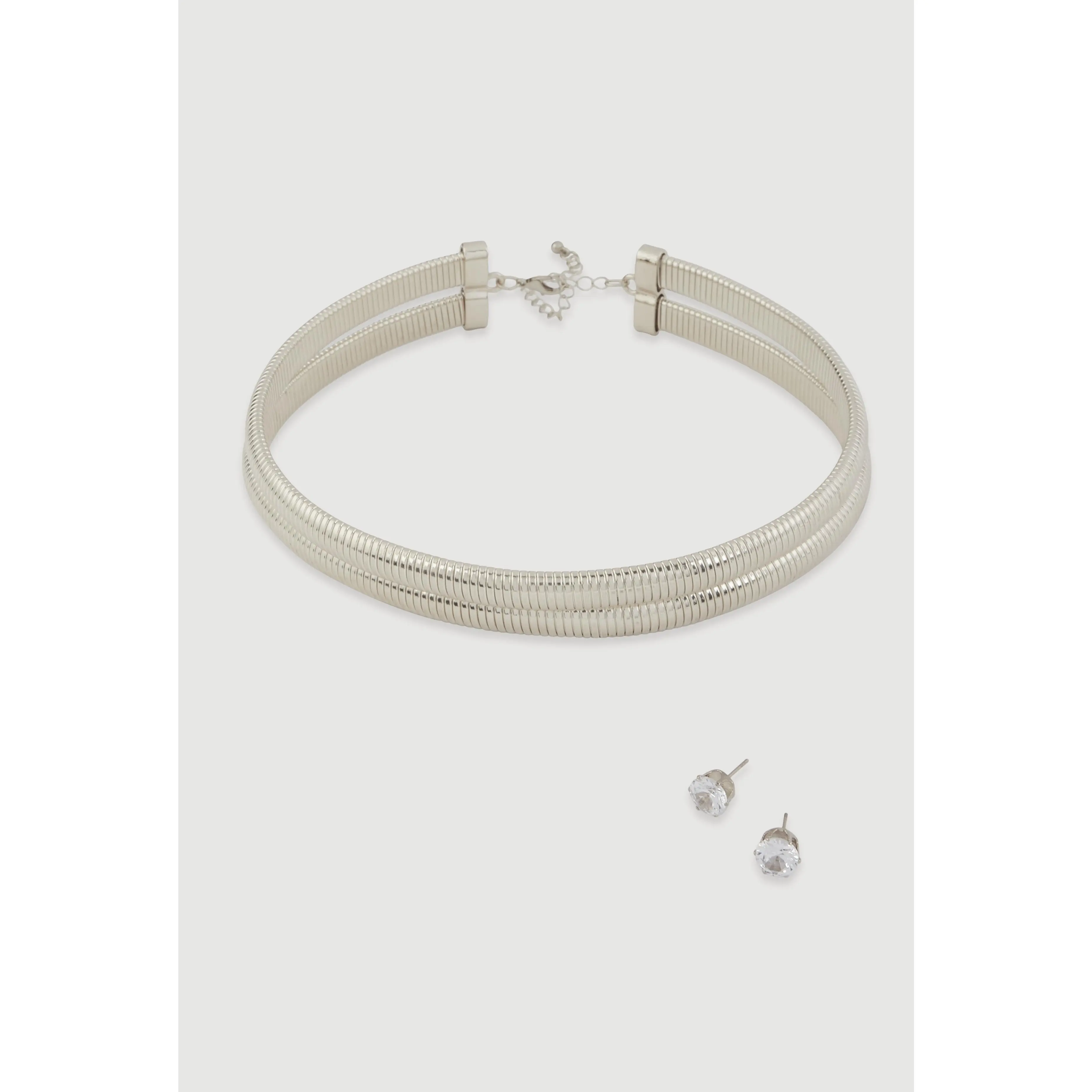 Double Snake Chain Necklace and Stud Earrings