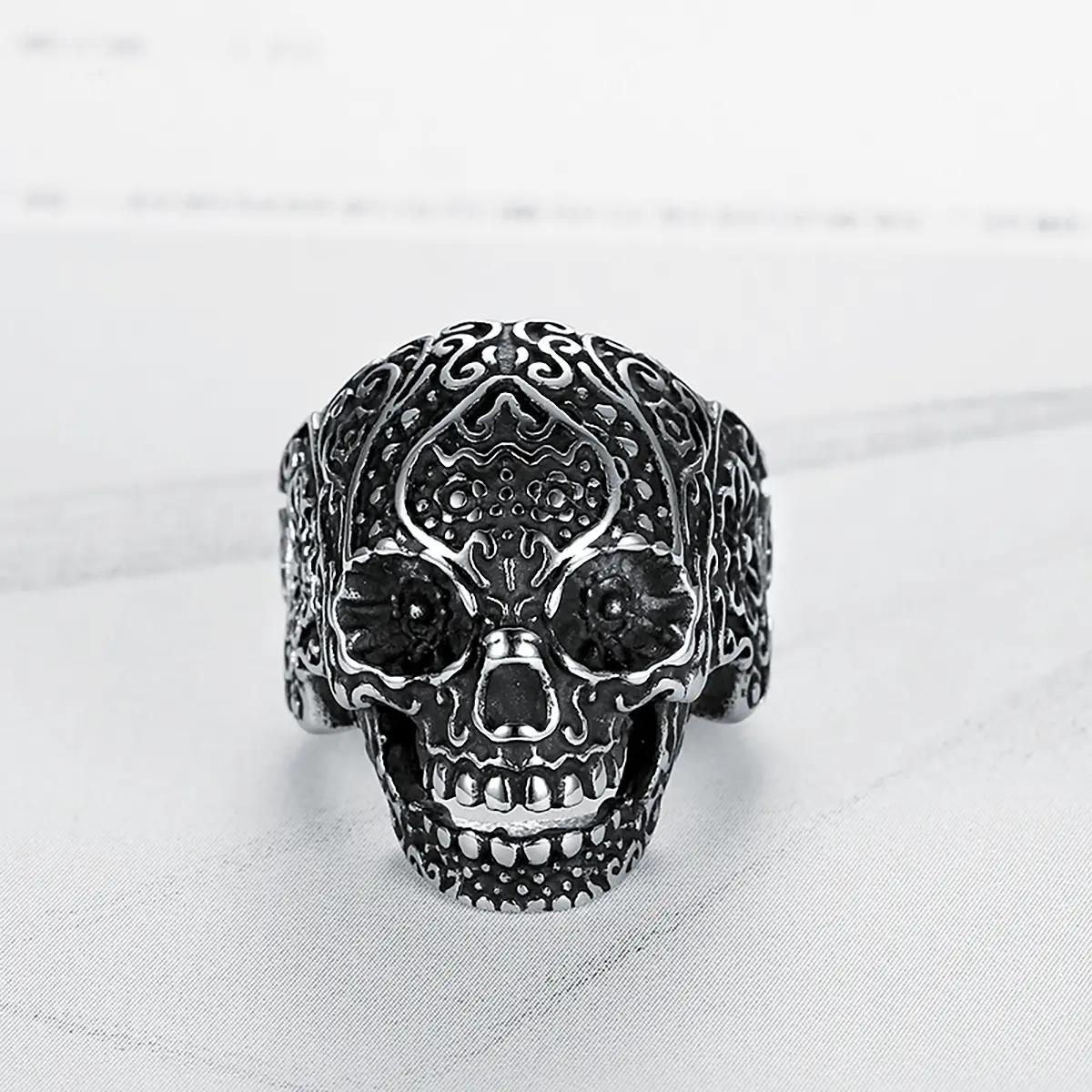 1 Pcs Stainless Steel Ring - European-American Light Luxury, Domineering Skull, Retro Punk Style, Dark Aesthetic, Versatile Fashion Costume Jewelry, Dark Aesthetic Rings, Punk Style Ring