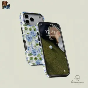 MagSafe iPhone Case Blue Hydrangea Girly Aesthetic Summer Spring Flowers Fashion Cute 2 in 1 Phone Case with Durable, Shock Absorbing and Stylish Design. Compatible with Iphone 16 17 Pro Max and Pro Plus Series A creatively designed new phone case