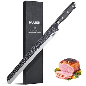 【February Faves】Huusk Culinary Knives, Long Slicing BBQ Knife for Roasts, Brisket & Pumpkin, Carving Knife, Steel Blade, Wooden Handle, Gift-Ready Kitchen Knife