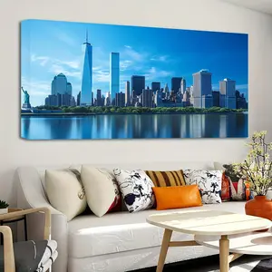 1.2inch Thick Pine Solid Wood Frame, New York World Trade Center Twin Towers and Statue of Liberty, Oil Painting Art, Home Decoration, Wall Art Print Poster, Suitable for Office, Bedroom, Living Room Wall Decoration