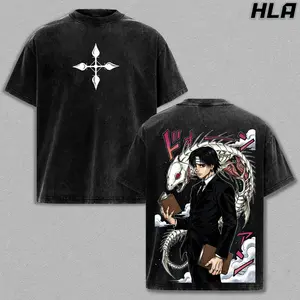 Chrollo Lucilfer Wash Tee, Hunter x Hunter Anime Graphic Shirt, Heavy Cotton Acid Washed T-Shirt, Double Printed Oversize Top, Unisex Casual Streetwear, Oversized Anime Print T-Shirt, Graphic, Gift For Anime Fan