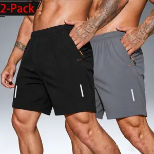 Men's 2-Pack Casual Quick-Drying Lightweight Soft Shorts with Zippered Pockets, Reflective Stripes - Mens Clothing for Fitness, Running