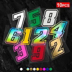 10pcs 0-9 Number Racing Auto Stickers Vinyl Car Decals for Automobile Motorcycle Racing Trucks Laptop Decor - High-Glossy, Glitter, Geometric Pattern, Irregular Shape, Self-Adhesive, Single Use, Auto Theme, Glass Surface Recommended