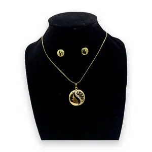 JACKIE 18 Karat Gold Plated Necklace & Earrings Set with Sparkling Cubic Zirconia Crystals for Elegant Outfits