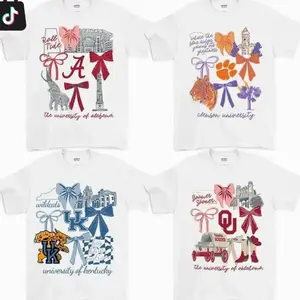 Custom College Vintage Coquette College T-Shirt - White Color, All Teams Retro Cotton Crewneck, Preppy Girly Game Day Outfit, Cute Football Fan Tee, Sporty Fall Season Top, Trendy Gift for College Game Lovers Hand-Drawn