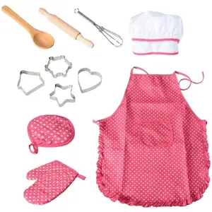 Apron for Little Girls Kids Cooking Baking Set Chef Hat Mitt & Utensil for Toddler Play House Toys Chef Costume Role Play Relaxation