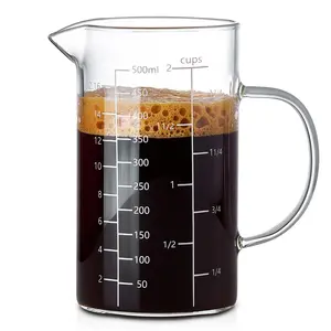 500ML 2 CUP Glass Liquid Measuring Cup With Handle, High Borosilicate Glass Three Scales (OZ, Cup, ML/CC) for Kitchen or Restaurant, V-Shaped Spout Glass Measuring Beaker, Easy To Read