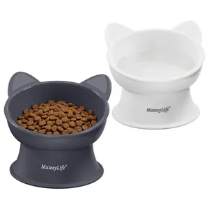 MateeyLife Elevated Cat Bowls, 2P Raised Food and Water Bowl Set for Indoor Cats & Small Dogs, Whisker Fatigue Cat Bowl, Anti Vomit Feeding Pet Bowls, 6 oz Each, Dishwasher Safe.