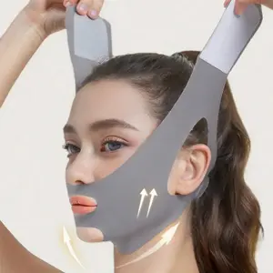 Adjustable Facial Training Band |   Sleep Mask, Gray and Pink V-Shaped Bandages for Lifting and Tightening, Non-Seamless Design for Relaxation and Sleep, Suitable for Watching TV, Exercising, or Playing |   Comfortable Wear