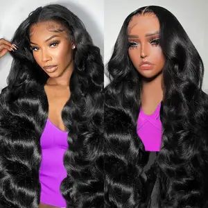 Body Wave Lace Front Wigs Human Hair 200 Density 13x6 HD Transparent Lace Frontal Wigs Human Hair Pre Plucked with Baby Hair Body Wave Glueless Wigs Human Hair for Women Natural Black