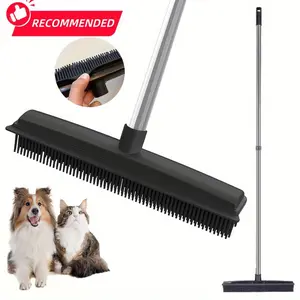 Adjustable Rubber Broom with Absorbent Edges, Adjustable Sweeping Height, Long Handle for Pet Hair Cleaning, Kitchen Garden Patio Window Cleaners, Home Cleaning Tool