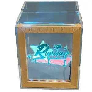 Custom Tip Jar – Personalized Donation Container with Free Engraving & Custom Logo, Multi Color-Changing Modes, Acrylic Light-Up Money Box, Counter Display for Small Business, Bar, Salon, Events