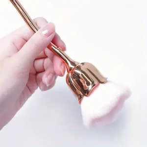 1pc Rose Flower Nail Dust Brush - Soft Bristle, Pink Handle, Elegant Design, Nail Care Tool for Makeup Powder, Blush, Foundation - Salon & Home Use Beauty Cosmetic Brush