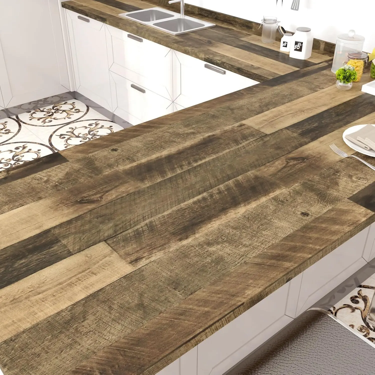 Brown Wood Peel and Stick Countertop Wrap – 15.8" x 78" Waterproof Self-Adhesive Vinyl Contact Paper for Kitchen Cabinets, Tables & Rustic Wooden Surfaces