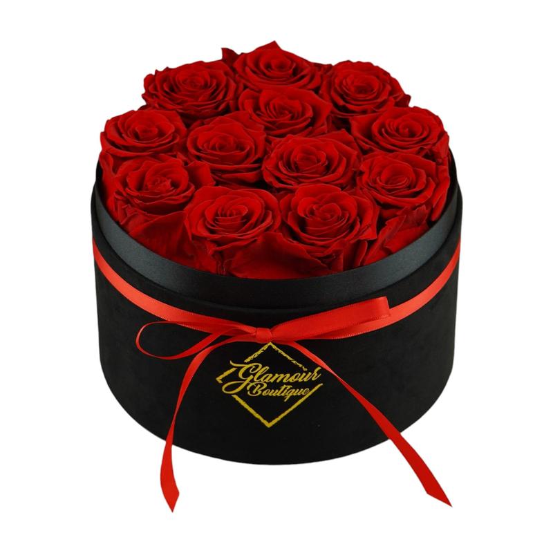 Eternal Prestige Velvet Black | 12 Red Roses Decor Box