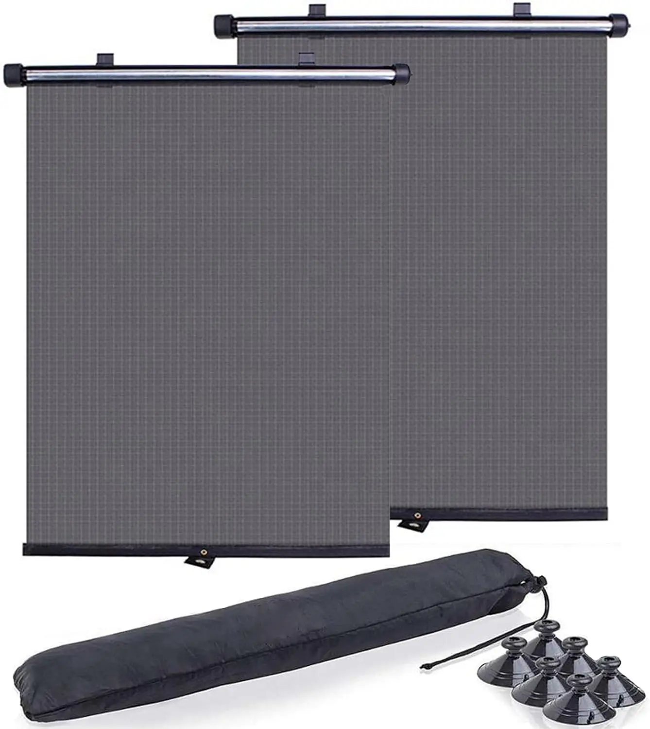 2-Pack Car Side Window Sunshades for Babies, 15.7"x18.5" Retractable UV Block Mesh Sunshade Cover, Static Cling Rear Seat Curtain with Suction Cups, Dual Installation for Travel/Road Trips, Black/Grey, Side Window Sunshade