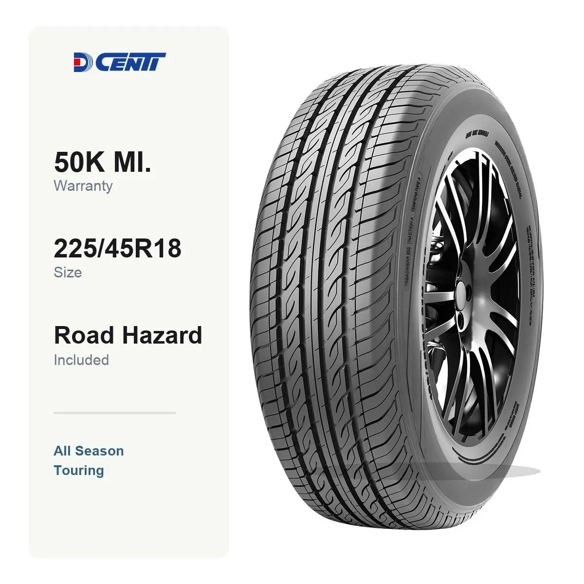DCENTI DC33 225/45R18 95V | All Season Tire, Touring, 50K Mile Warranty, Road Hazard, Fits select Toyota Camry, Honda Accord & more, For Sedan/Crossover/SUV