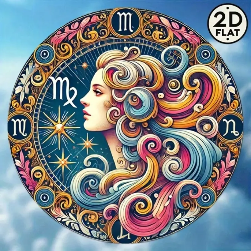 Aluminum Zodiac Virgo Wall Art Vintage Astrology Sign with Floral Star Design Home Cafe Decor Perfect Gift for Astrology Lovers