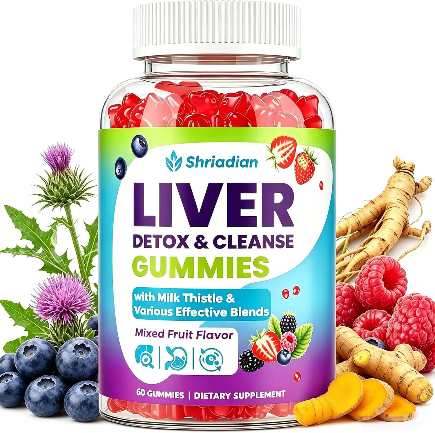 Liver Detox Cleanse and Repair Gummies 2000mg Milk Thistle 23 in 1 Herbal Formula with Dandelion Root Glutathione and Turmeric Liver Support Digestion and Gut Health Organic 60 Count Daily Wellness Formula for Men and Women