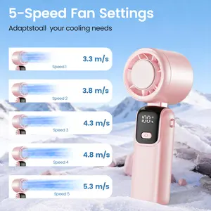 HappyGoo High-Speed Fan Portable Handheld Turbo Fan 100 Adjustable Levels Foldable USB Rechargeable Mini Fan with Adjustable Lanyard for  for Summer Travel Vacation Essentials Outdoor Activities Beach Indoor Use Office Desk Usage