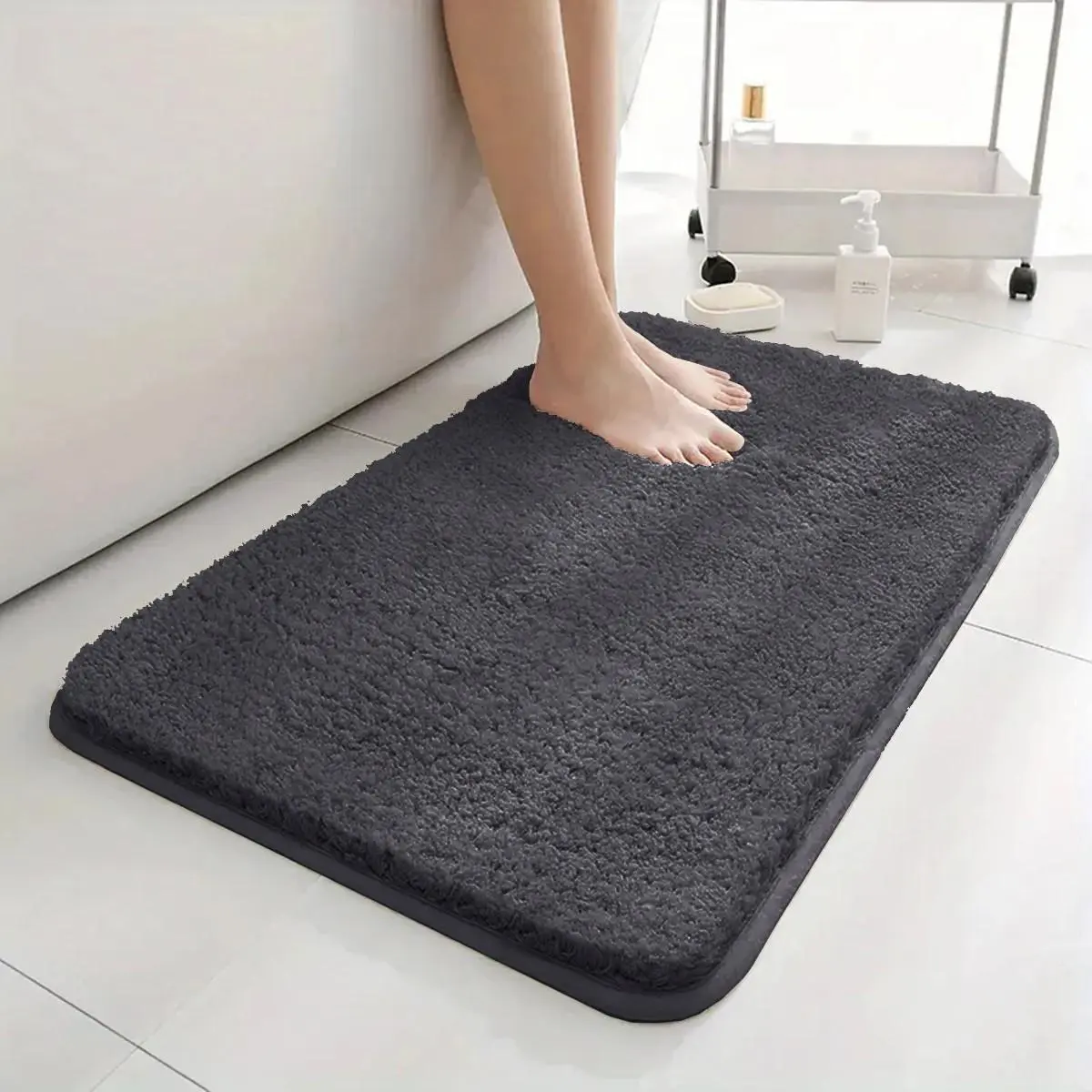 Non-slip Bath Mat, 1 Count Soft Microfiber Shaggy Mat, Water Absorbent Bath Rug, Thick Plush Shower Mat for Home Bathroom