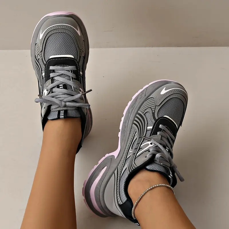 Women's Casual Breathable Mesh Sneakers, Thick Sole Height Increasing Dad Shoes, New Fashion Comfortable Outdoor Walking Shoes, Sportive Patchwork Sneakers, Sports Sneakers, Patchwork Design Sneakers, All Seasons Sneakers